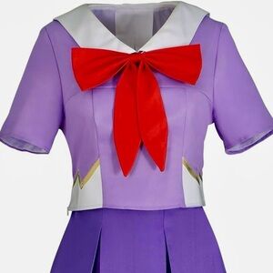 Cosplay Costume Top Purple Pleated Skirt Red Bows